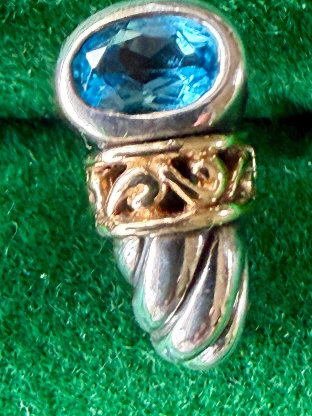 Vintage 925 Sterling Silver & 14K Gold Blue Topaz Drop Earrings - Picture 2 of 12